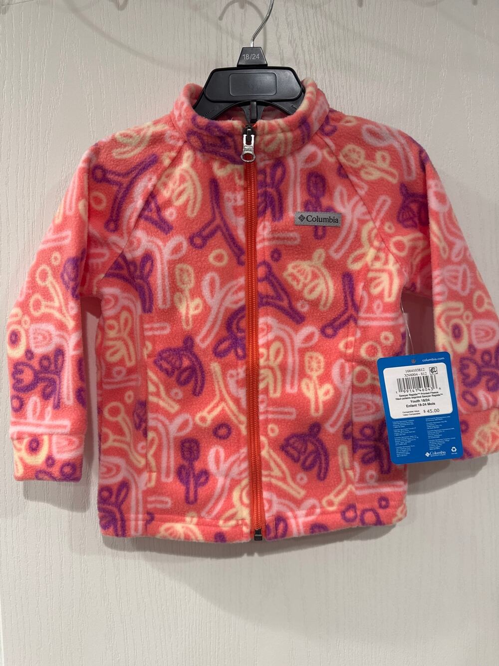Columbia Girls 18-24M Printed Fleece Full Zip Jacket Pink Purple NWT